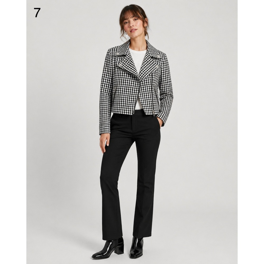 J. Crew Preppy Moto Jacket Womens 10 Blue White Gingham Plaid Cotton Linen NWOT